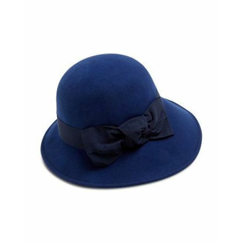 New Raffaello Bettini Medium Wool Felt Cloche Bow Hat One Size US IT 57 Royal